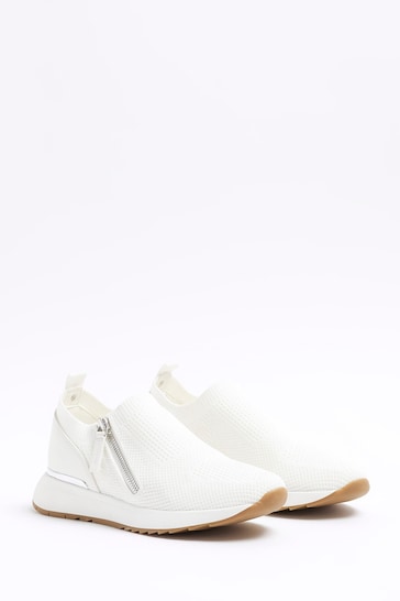 River Island White Knitted Slip On Trainers