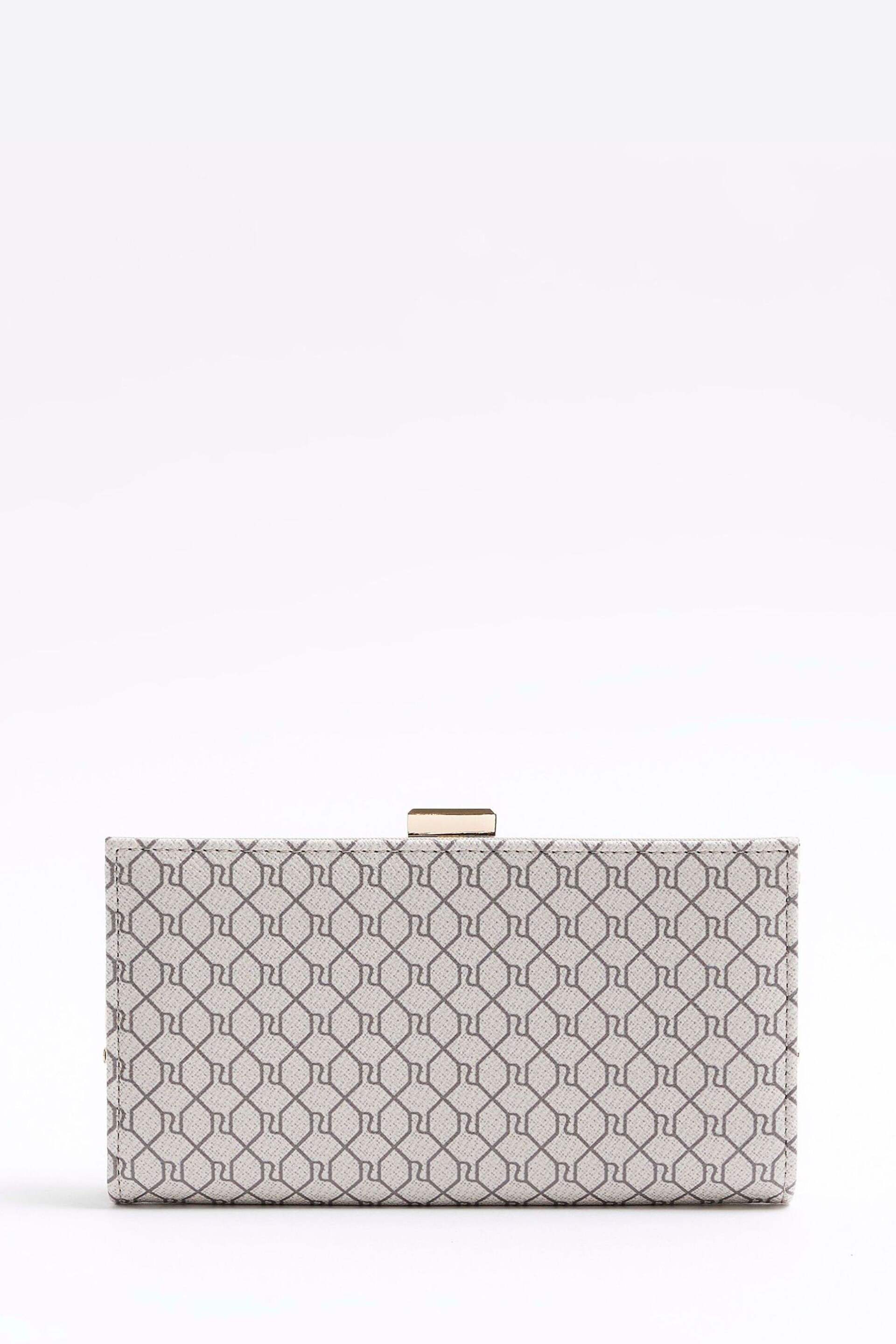 River Island Cream Panelled Monogram Cliptop Purse - Image 2 of 4