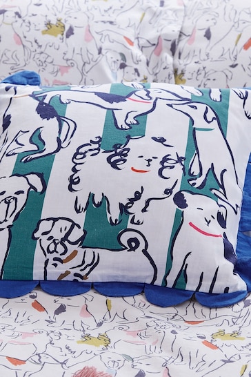 Joules White Linear Dogs Cushion
