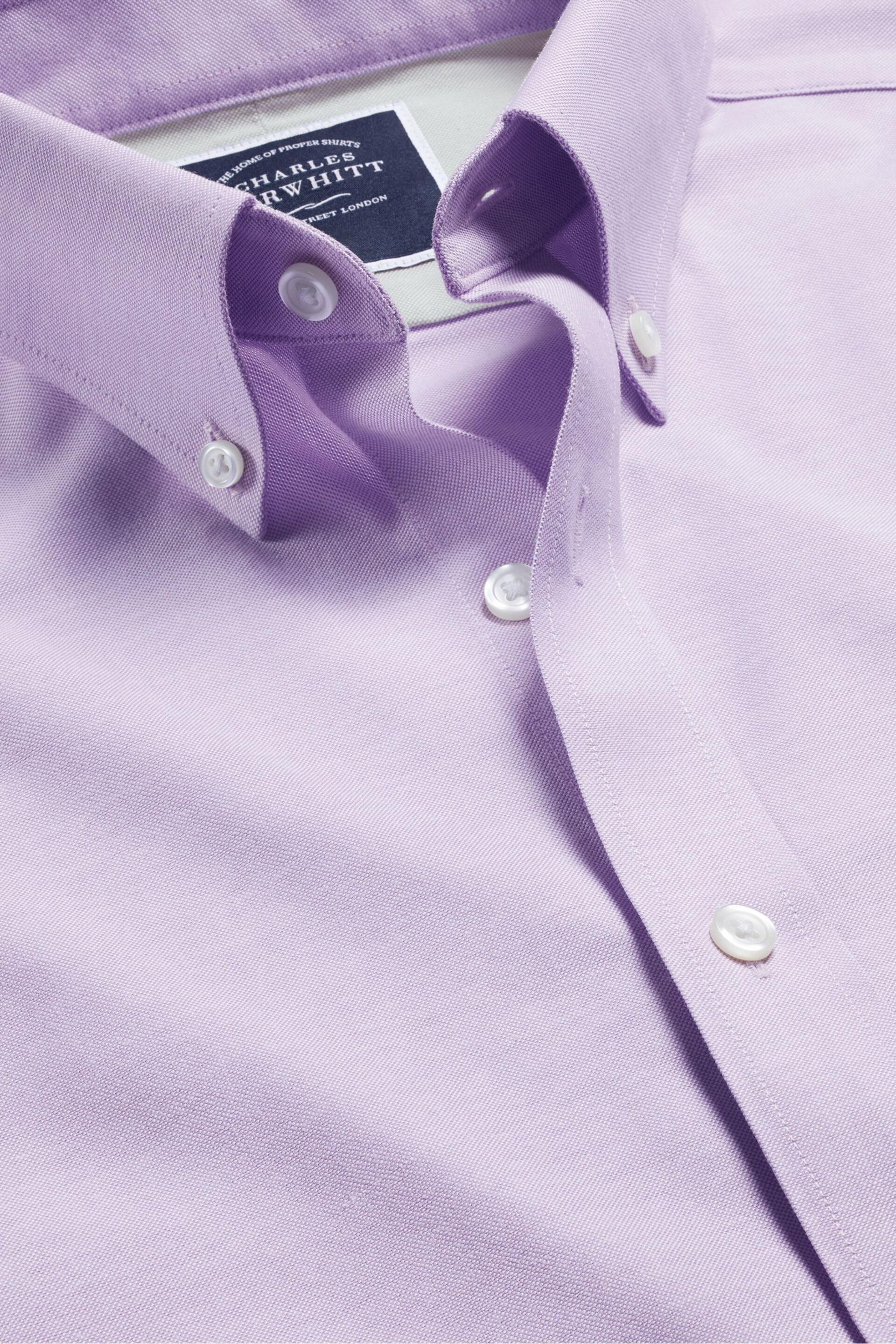 Charles Tyrwhitt Purple Plain Sf Button-down Non-iron Stretch Oxford Shirt - Image 5 of 6