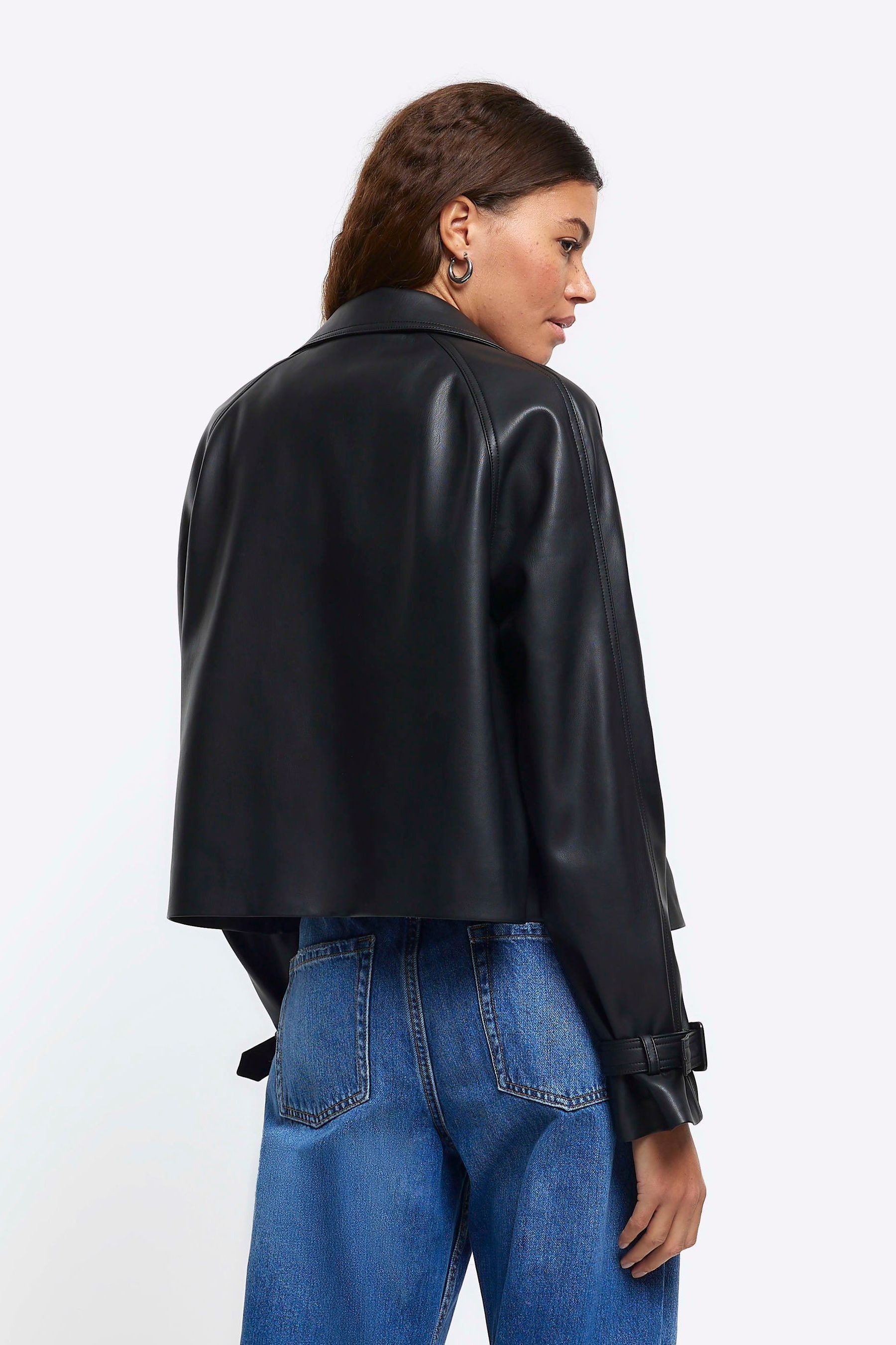 River island cheap black leather coat