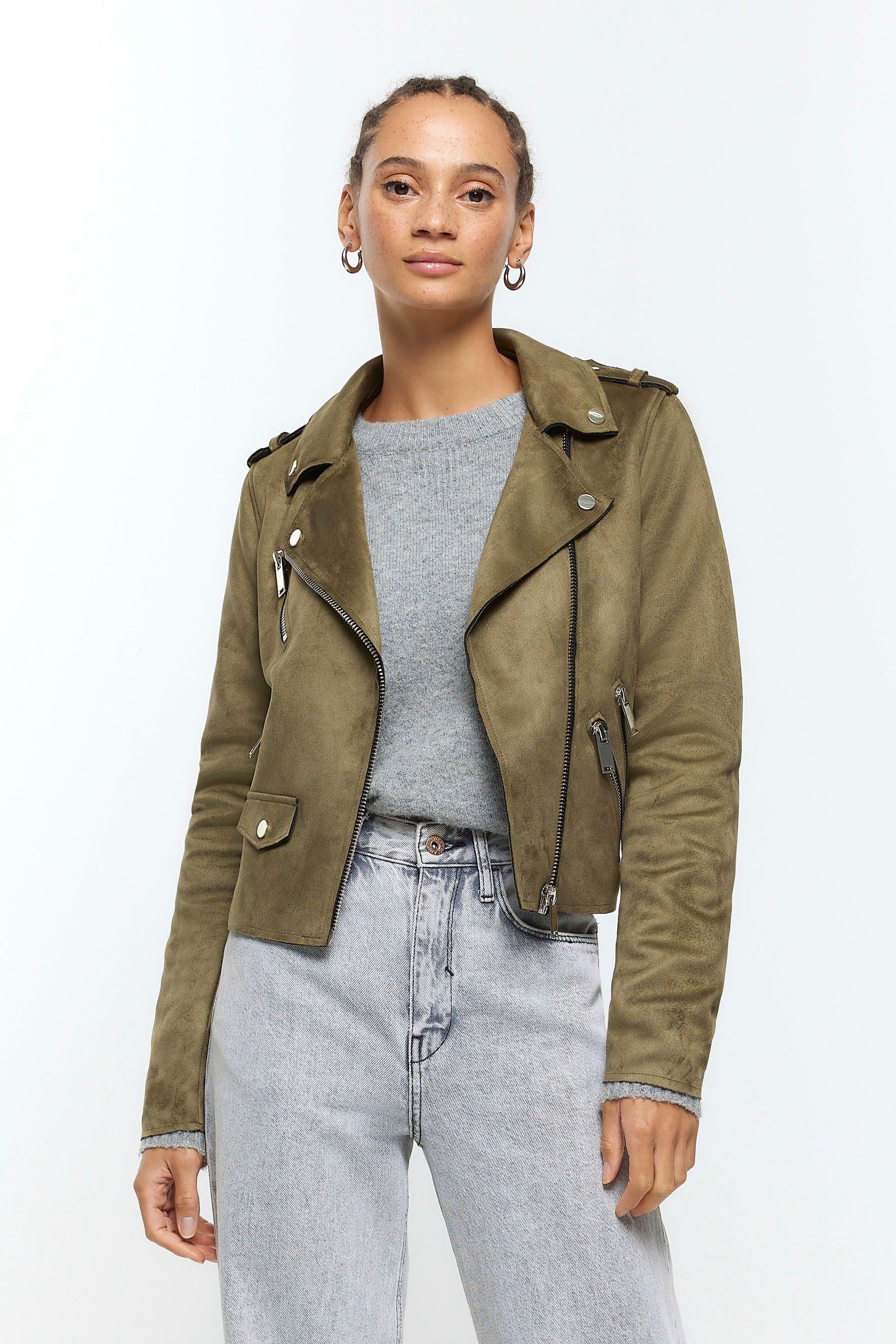 River island discount green leather jacket