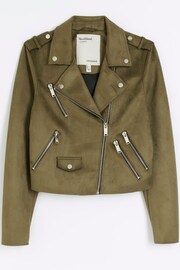 River Island Green Suedette Crop Biker Jacket - Image 3 of 3