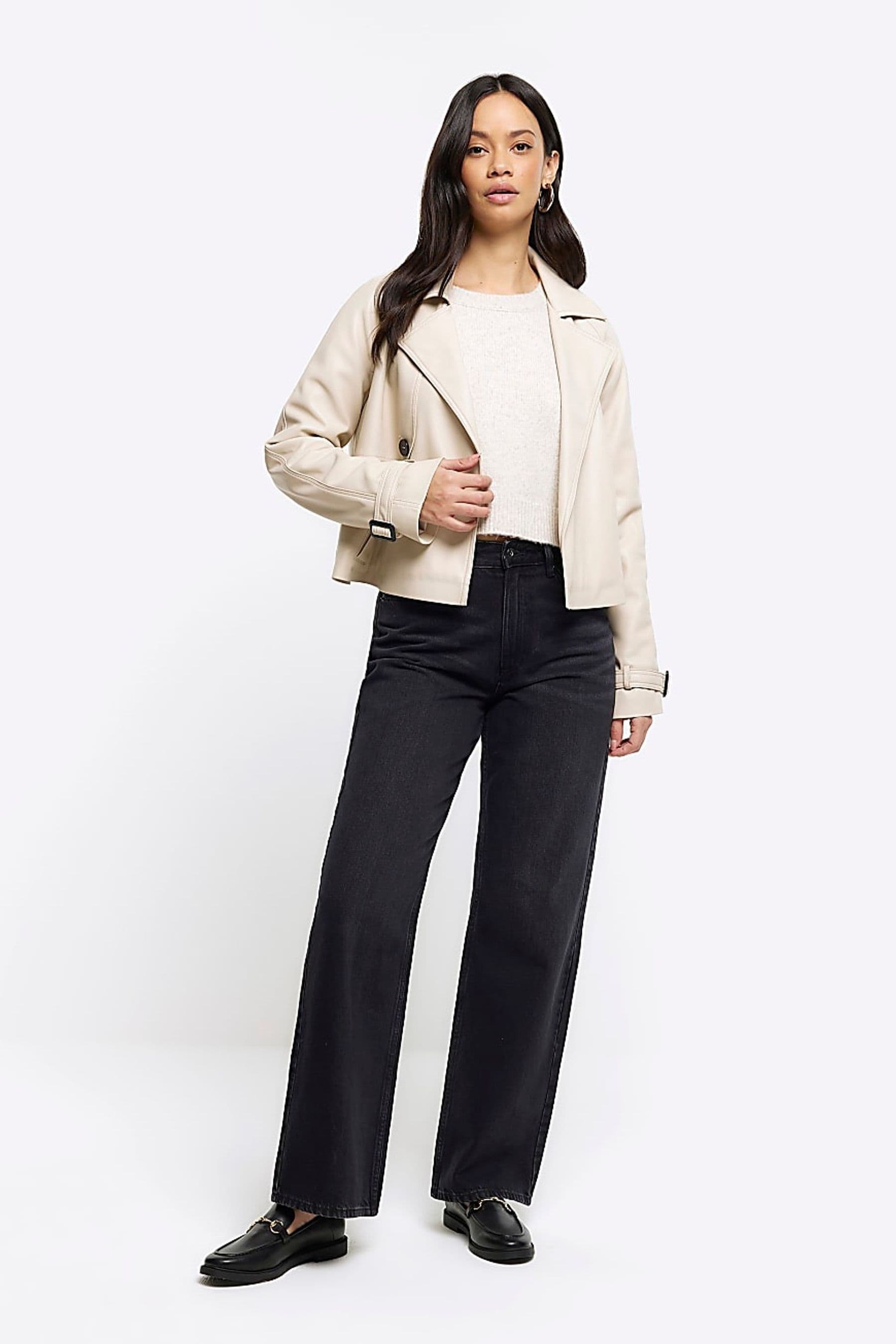 Buy River Island Cream Cropped Button Shoulder Jumper from Next Luxembourg