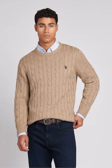 U.S. Polo Assn. Mens Cable Knit Crew Neck Jumper