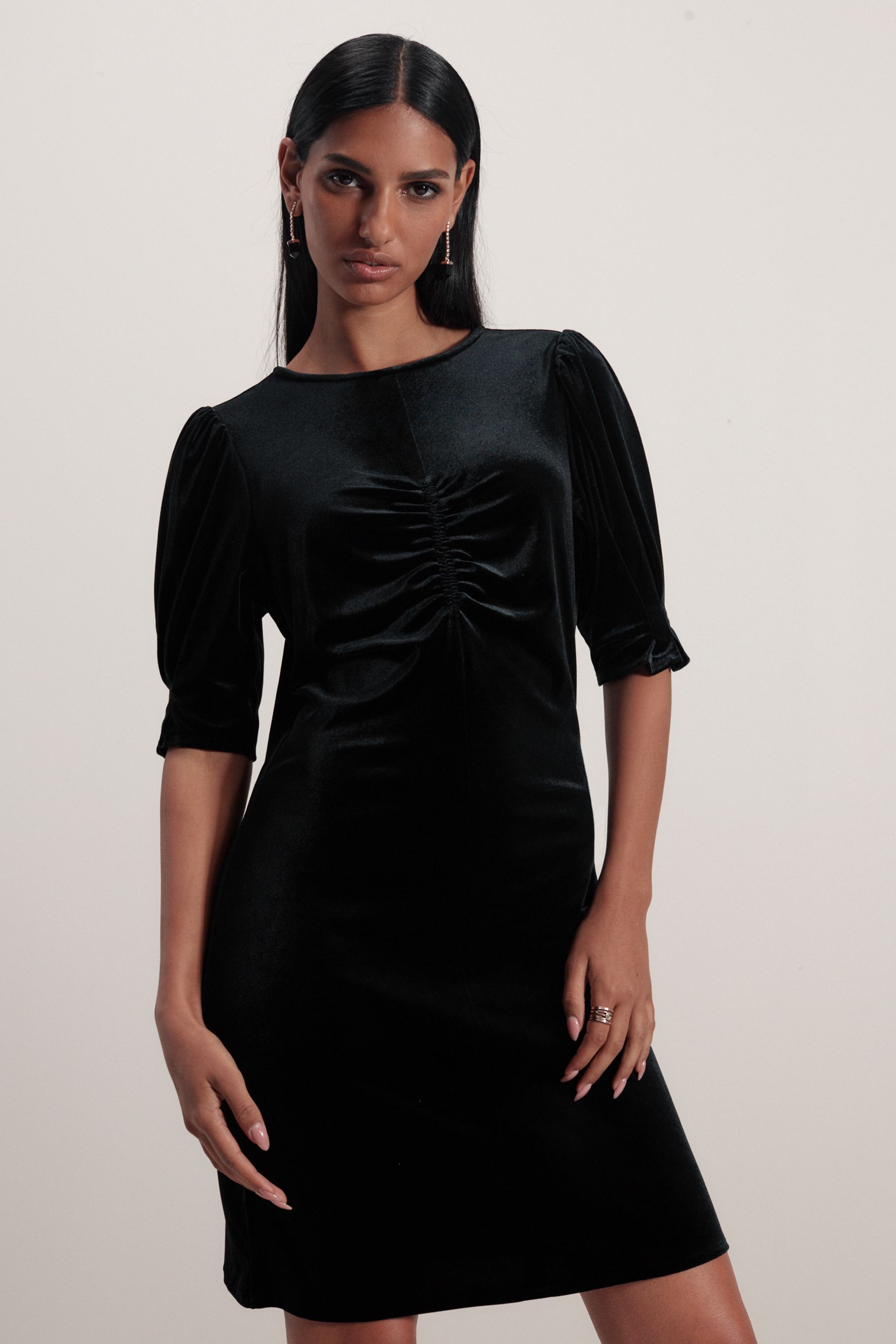 Black velvet puff sleeve dress shop