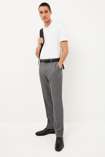 Light Grey Machine Washable Plain Front Smart Trousers