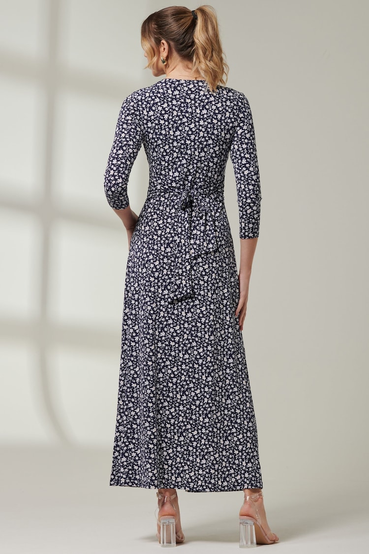 Jolie Moi Blue V-Neck 3/4 Sleeve Jersey Maxi Dress - Image 2 of 6