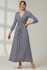 Jolie Moi Blue V-Neck 3/4 Sleeve Jersey Maxi Dress - Image 4 of 6