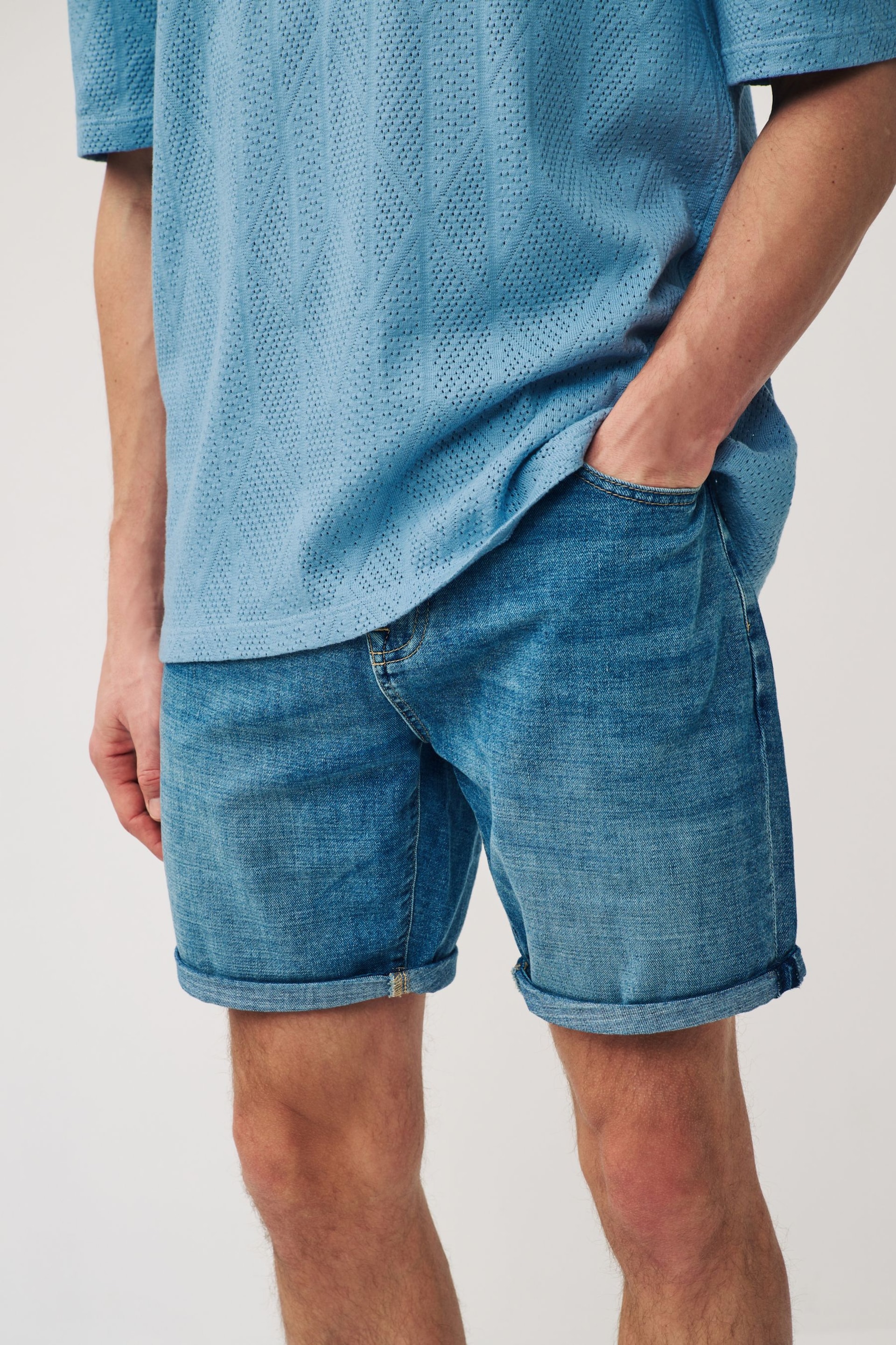 Mid Blue Summer Weight Denim Shorts - Image 1 of 8
