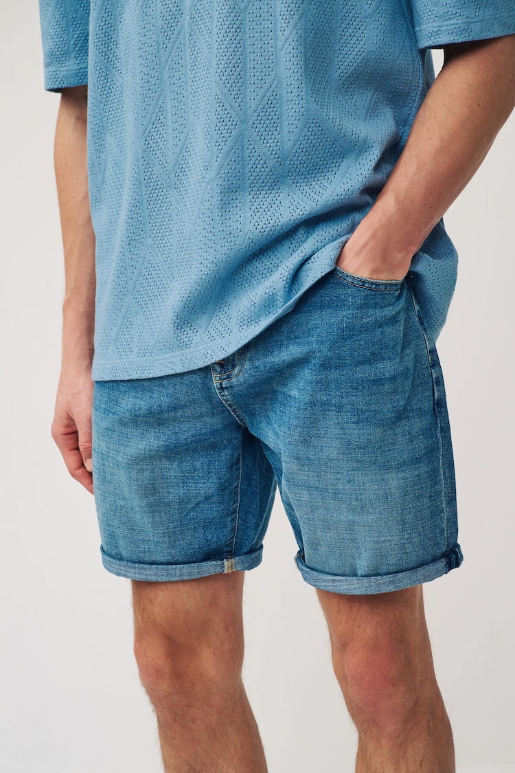 Mid Blue Summer Weight Denim Shorts - Image 1 of 8