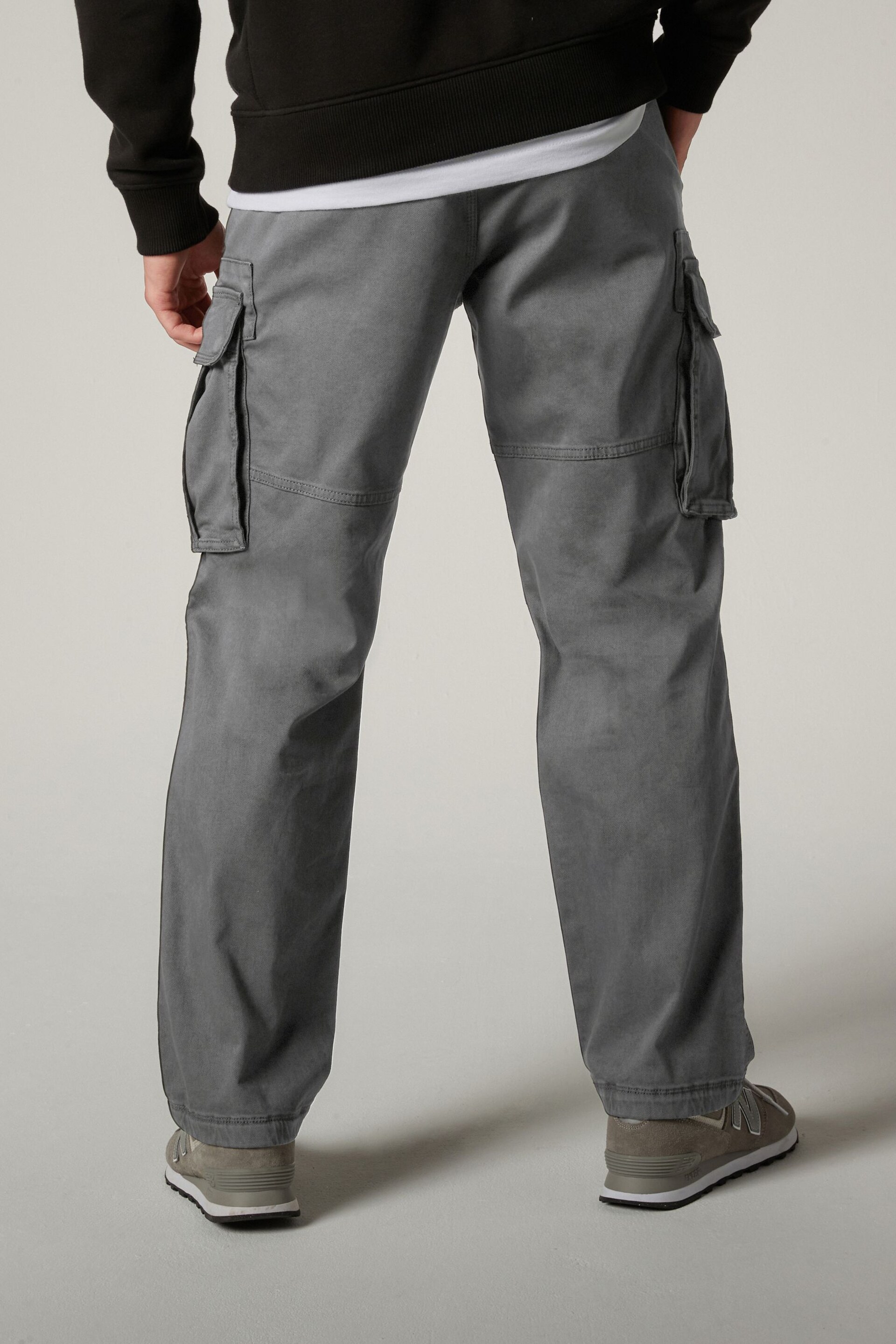 Charcoal Grey Straight Authentic Stretch Cotton Blend Cargo Trousers - Image 3 of 9