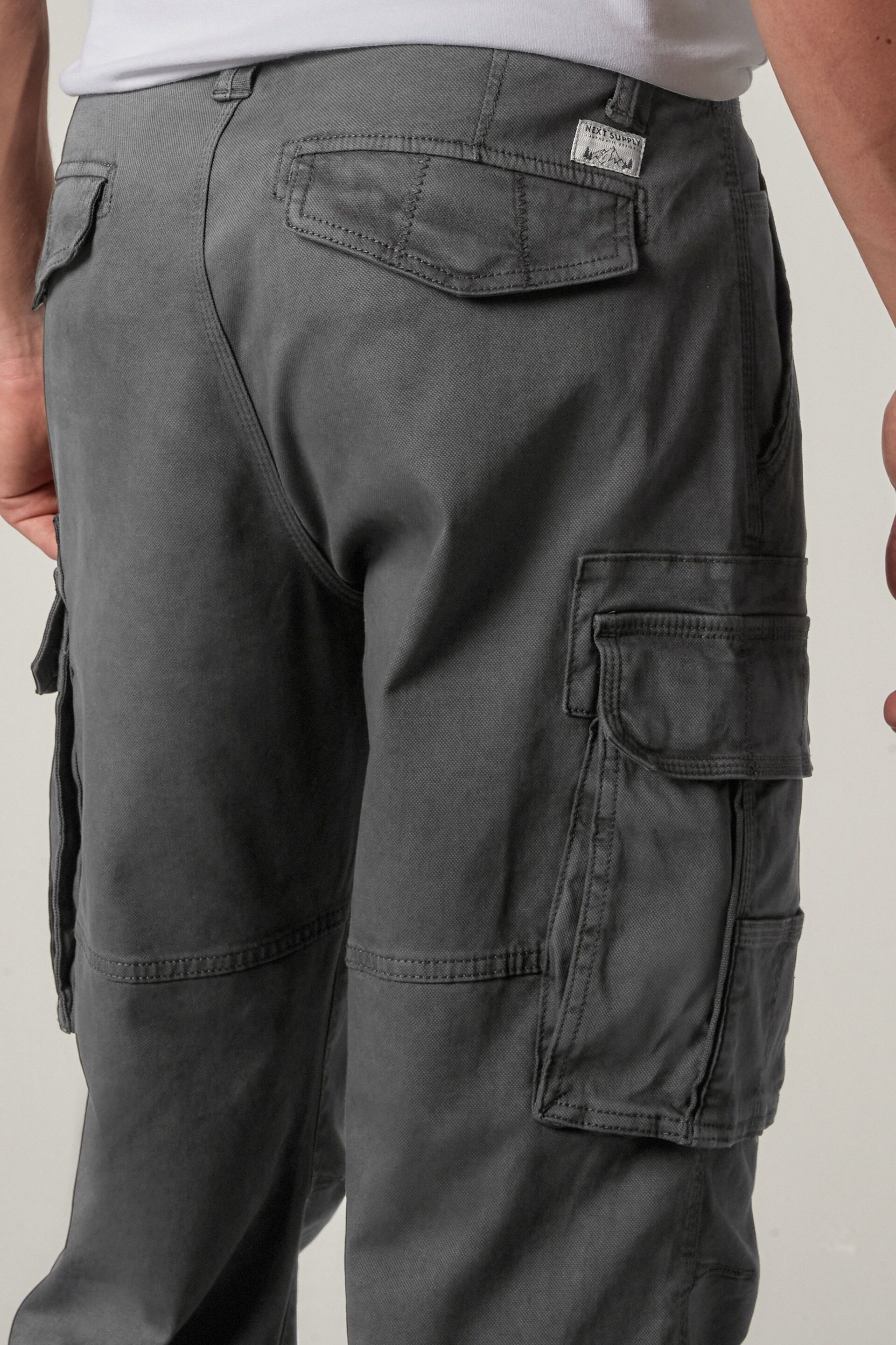 Charcoal Grey Straight Authentic Stretch Cotton Blend Cargo Trousers - Image 5 of 9