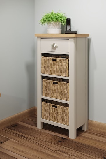 K Interiors Truffle Oak Lana Solid Wood 1 Drawer 3 Basket Cabinet