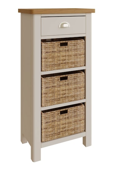 K Interiors Truffle Oak Lana Solid Wood 1 Drawer 3 Basket Cabinet