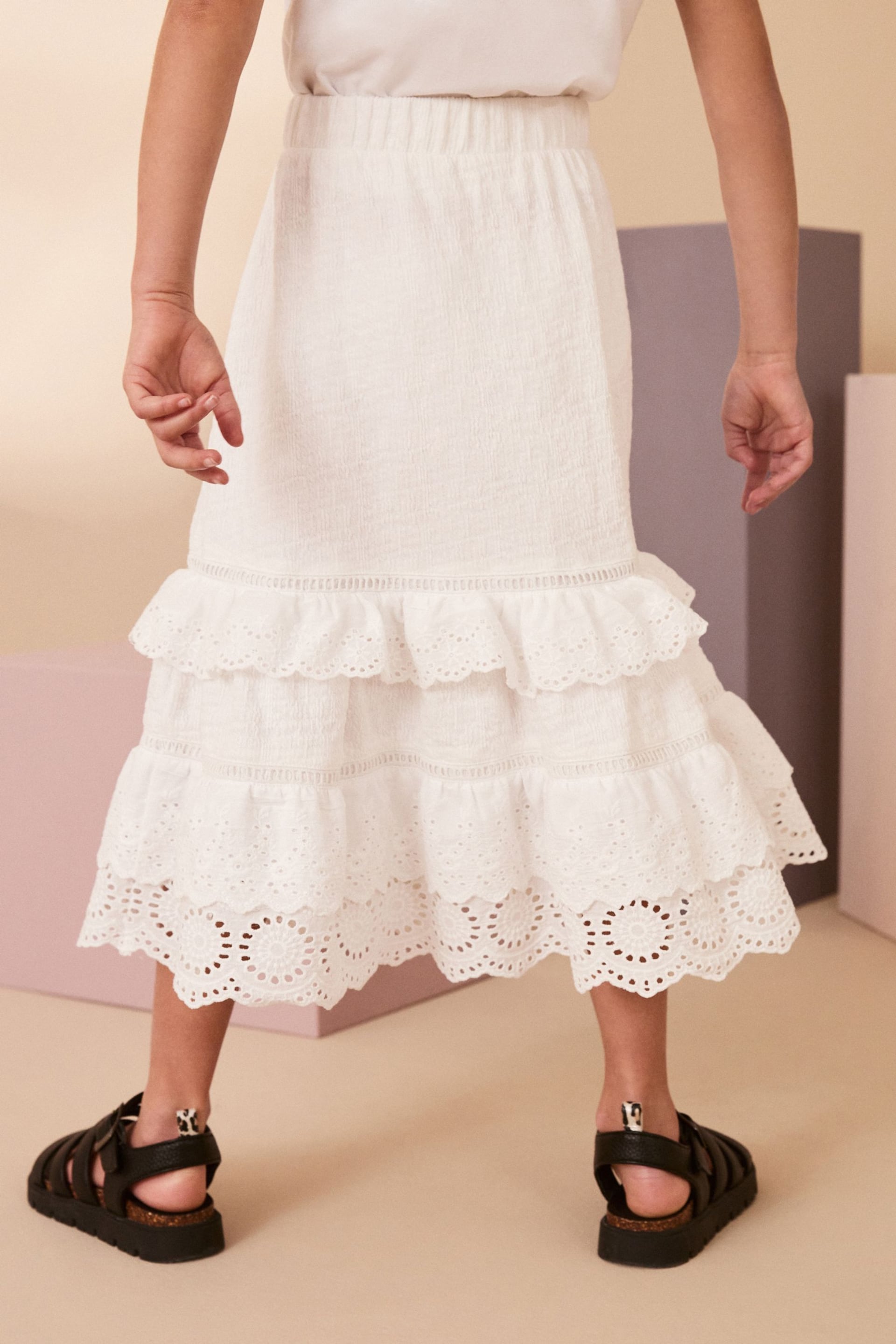 White Textured Broderie Maxi Skirt (3-16yrs) - Image 3 of 6