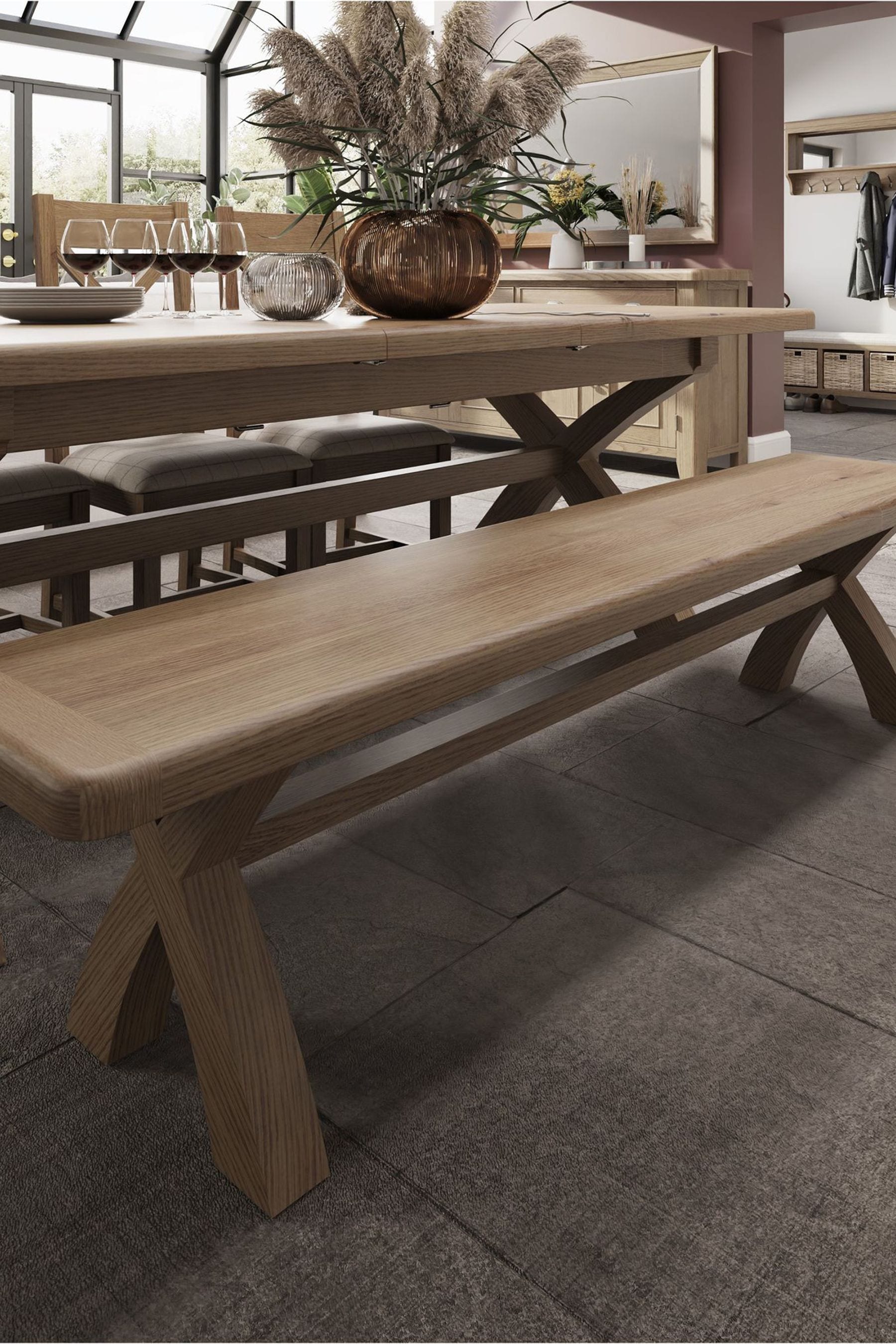 Buy K Interiors Smoked Oak Embleton 2m Cross Leg Dining Bench from