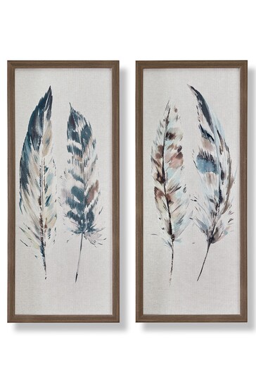 Art For The Home Set of 2 Natural Painterly Feathers Wall Art