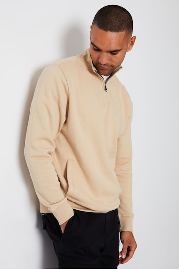 Threadbare Brown 1/4 Zip Neck Sweatshirt