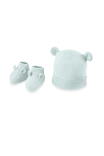 Mamas & Papas Green Knitted Hat And Booties Set