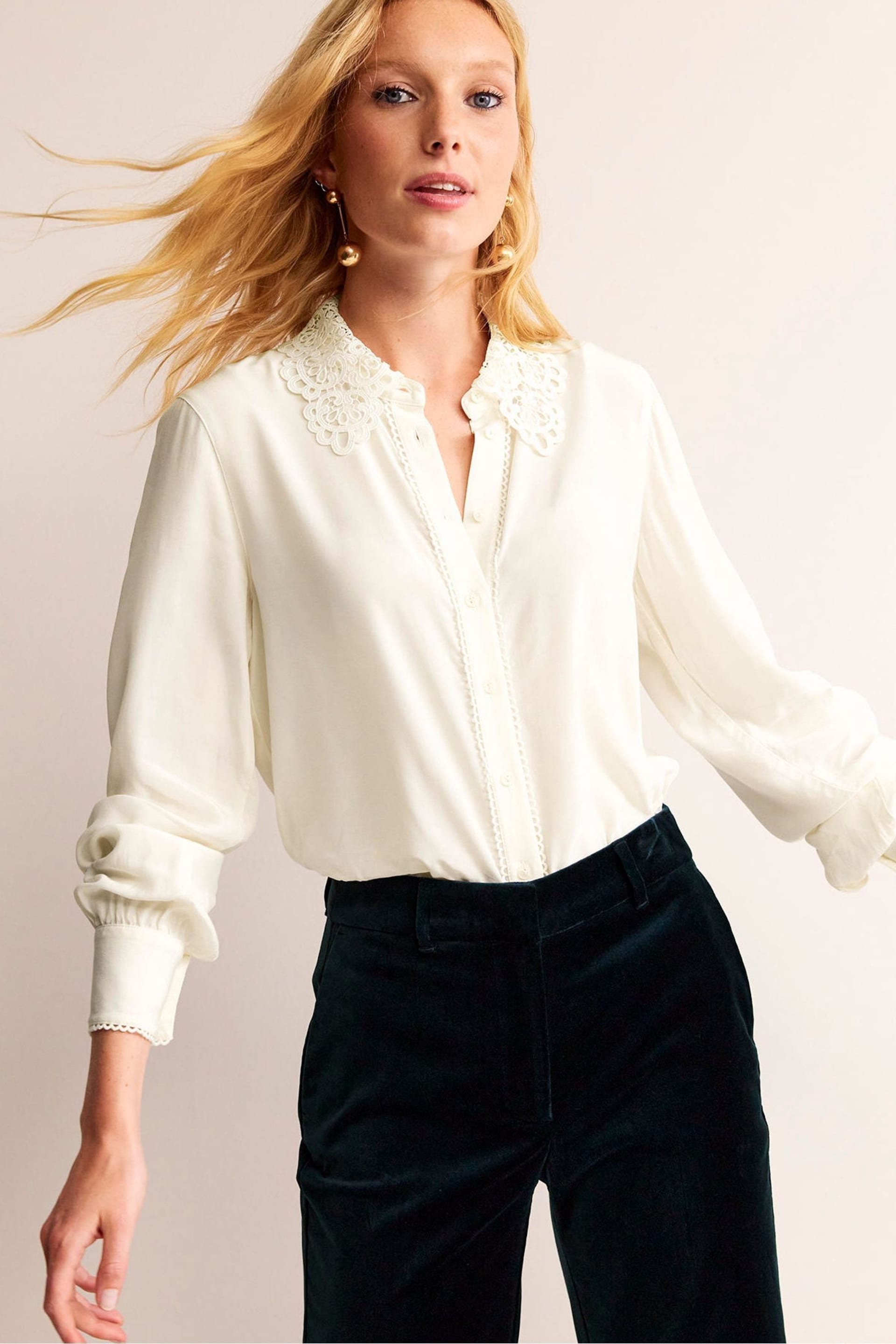 Boden Cream Lace Collar Shirt - Image 1 of 5