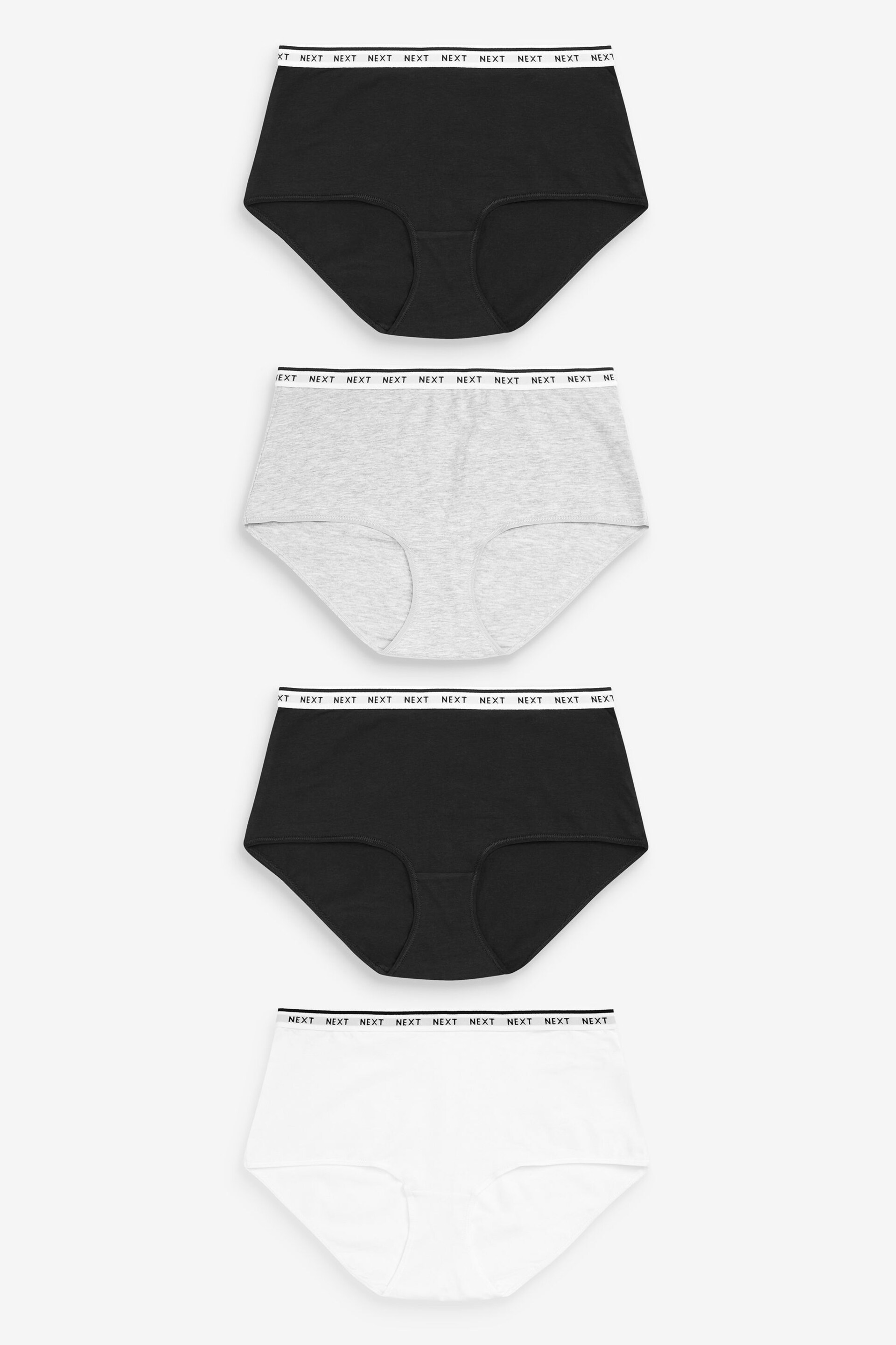 White/Black/Grey Midi Cotton Rich Logo Knickers 4 Pack - Image 1 of 8
