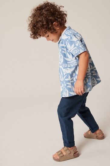 Navy Linen Blend Pull-On Trousers (3mths-7yrs)