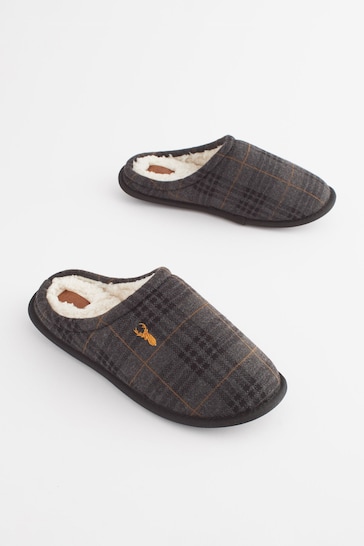 Grey Check Mule Slippers