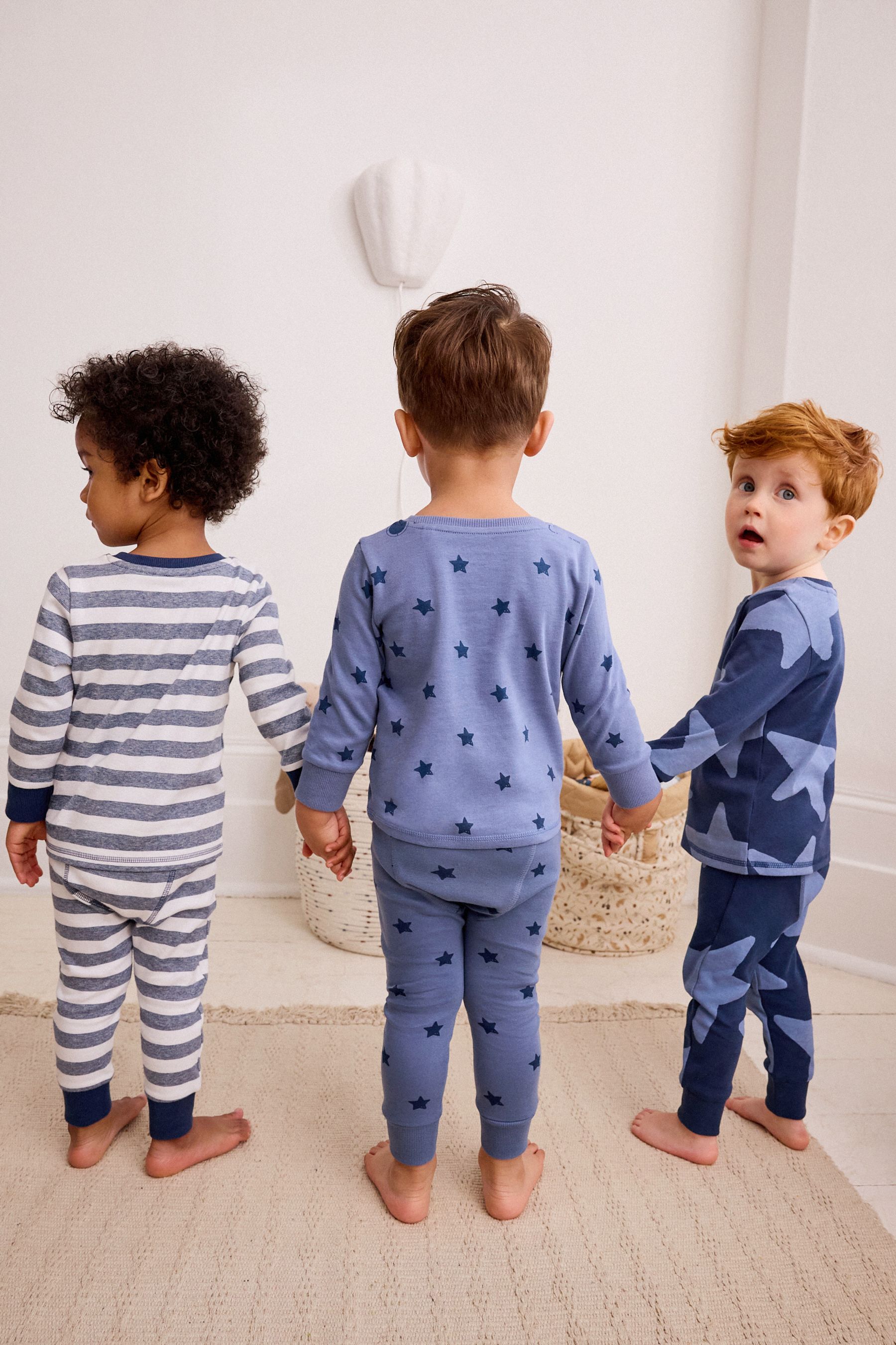 Navy White Star Snuggle 100 Cotton Pyjamas 3 Pack 9mths 10yrs