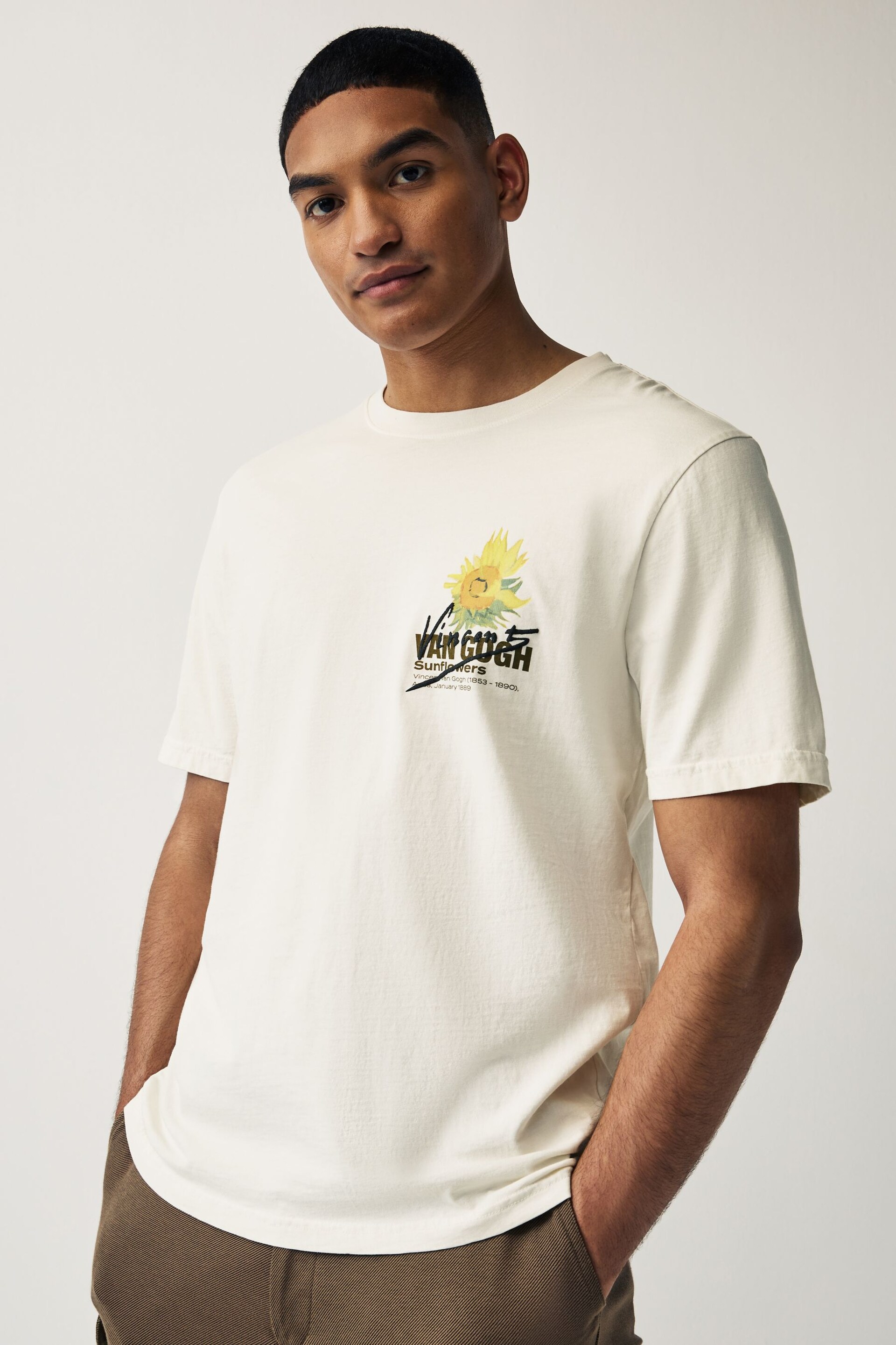 Ecru Van Gogh Sunflowers Artist Licence T-Shirt - Image 3 of 8