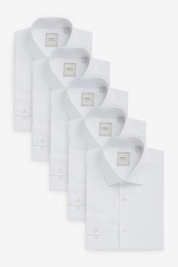 White Easy Care Single Cuff Shirts 5 Pack