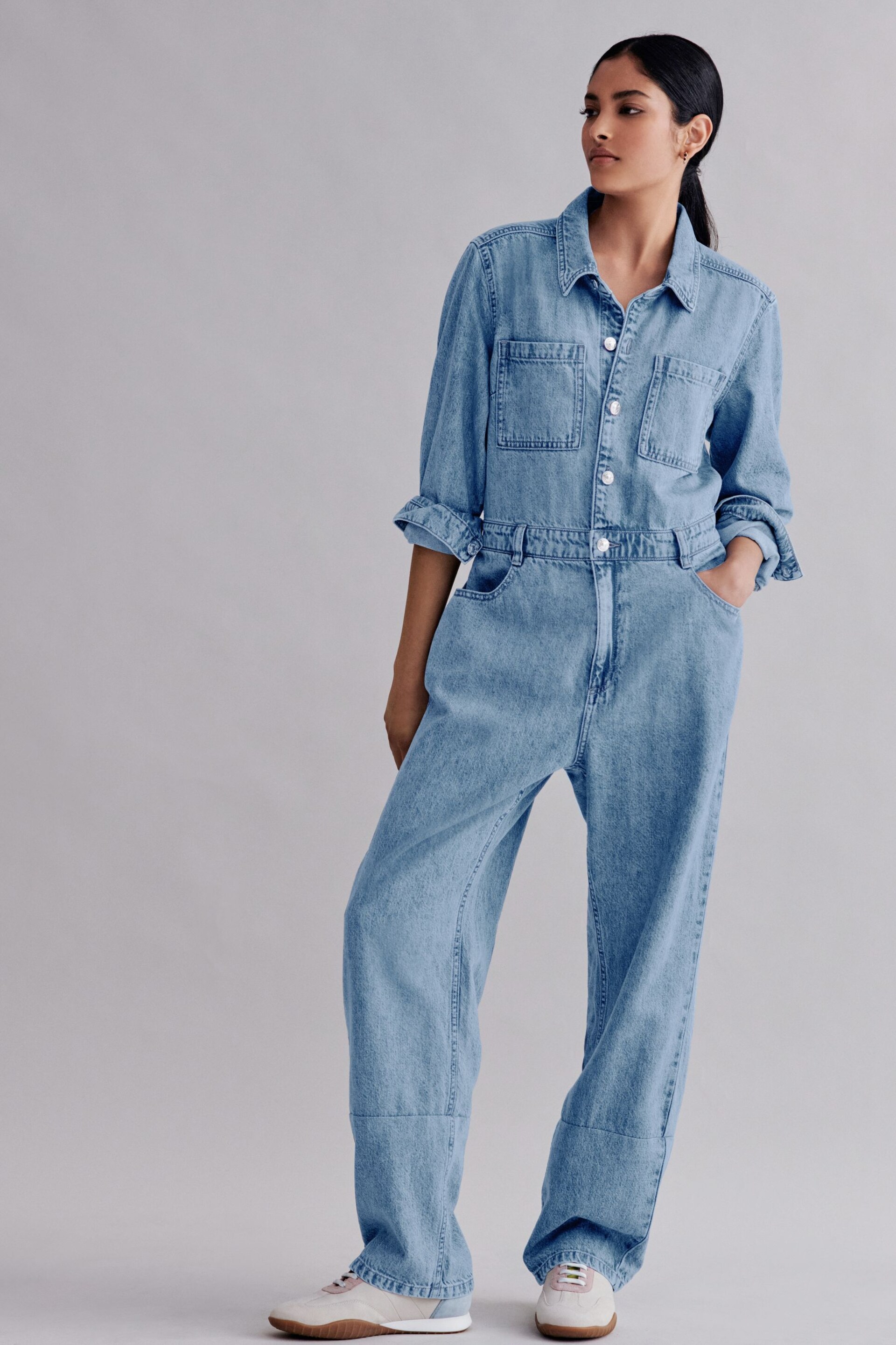 Mid Blue Denim Jumpsuit - Image 1 of 6