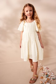 Ecru White Jersey Textured Angel Sleeve Dress (3-16yrs) - Image 1 of 7