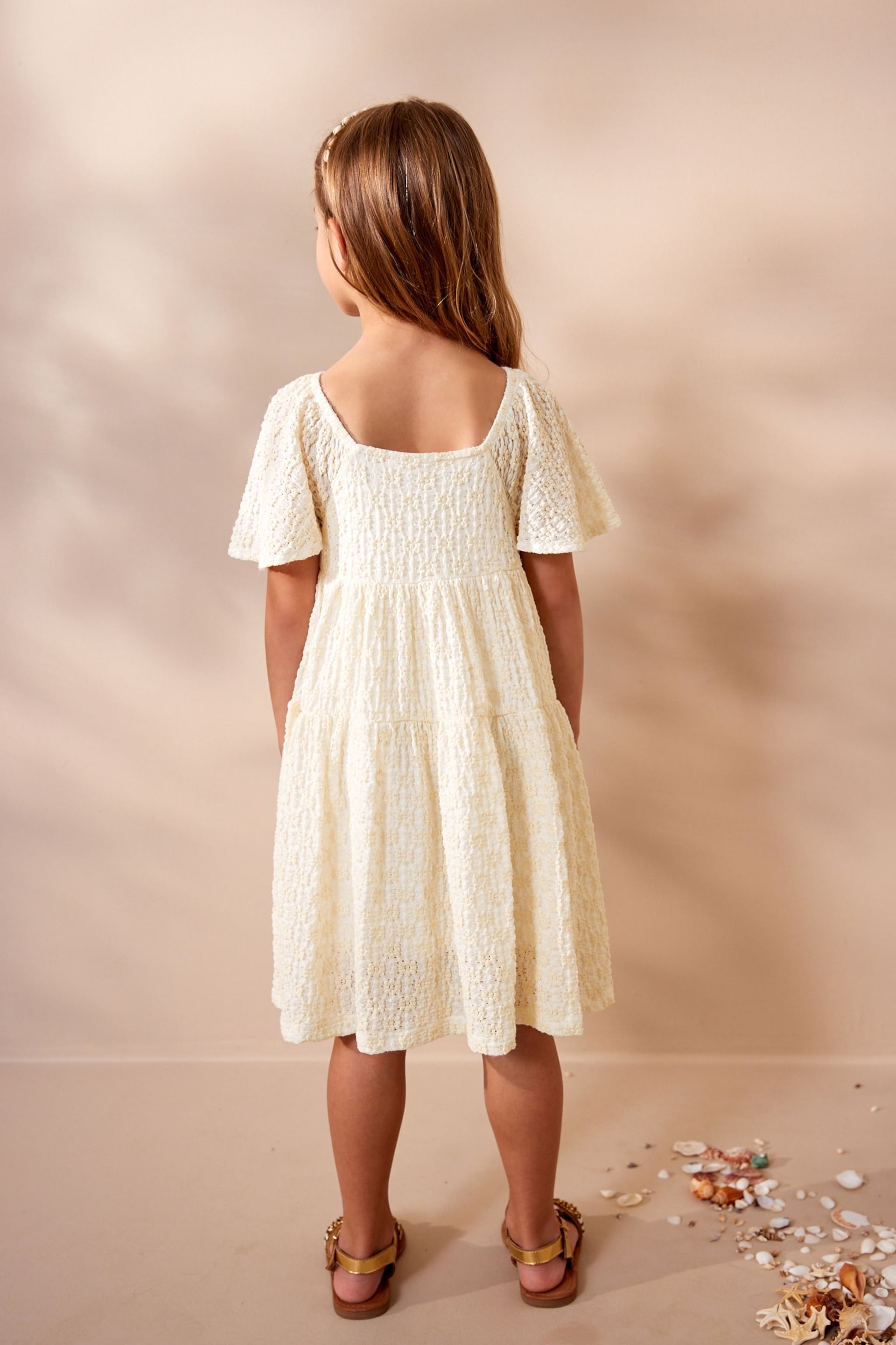 Ecru White Jersey Textured Angel Sleeve Dress (3-16yrs) - Image 4 of 7