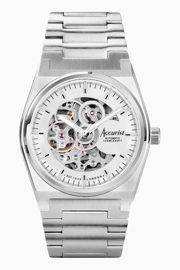 Accurist Mens Silver Tone Origin Skeleton Automatic Stainless Steel Bracelet 41mm Watch