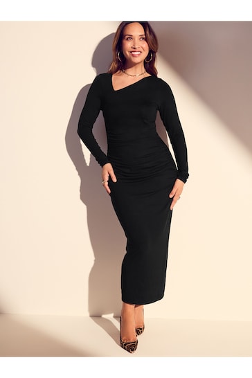 Myleene Klass Black Jersey Rouched Long Sleeve Bodycon Dress
