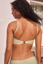 White/Green Gingham Shirred Bandeau Bikini Top - Image 4 of 5