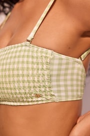 White/Green Gingham Shirred Bandeau Bikini Top - Image 5 of 5