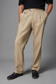 Stone Linen Cotton Side Adjuster Trousers - Image 1 of 8