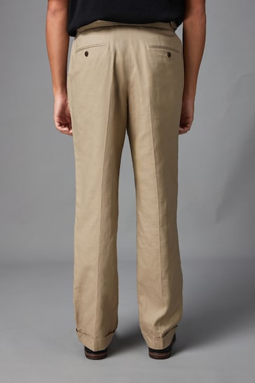 Stone Linen Cotton Side Adjuster Trousers