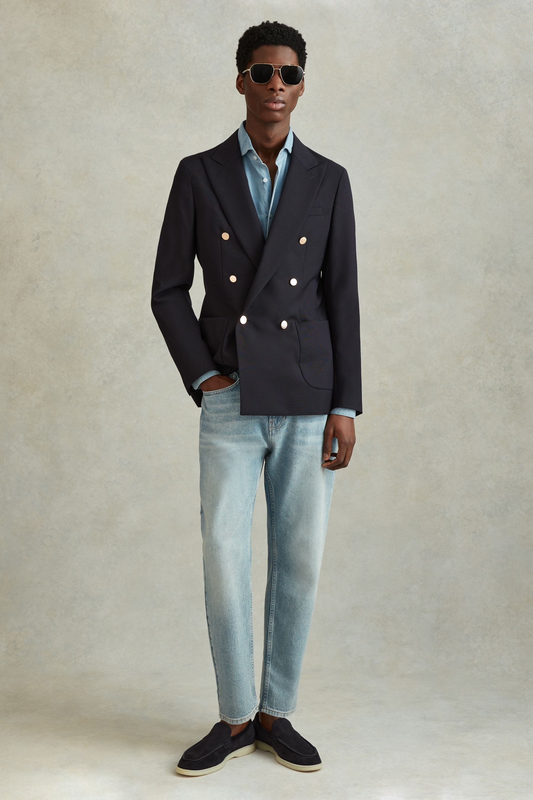 Buy Reiss Dark Navy Perry Slim Fit Wool Double Breasted Blazer from Next France