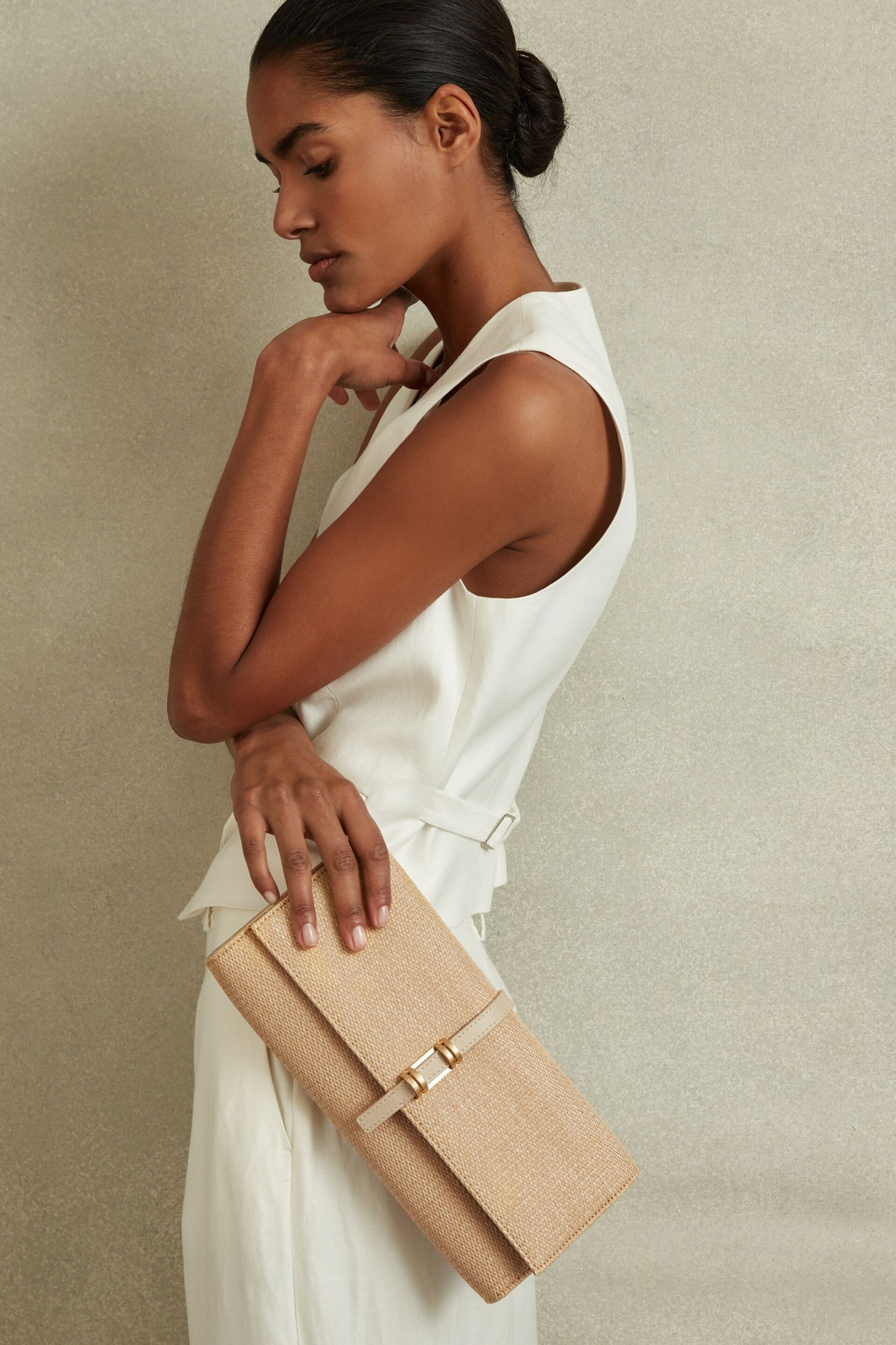 Reiss Natural Regent Raffia Baguette Clutch Bag - Image 2 of 6