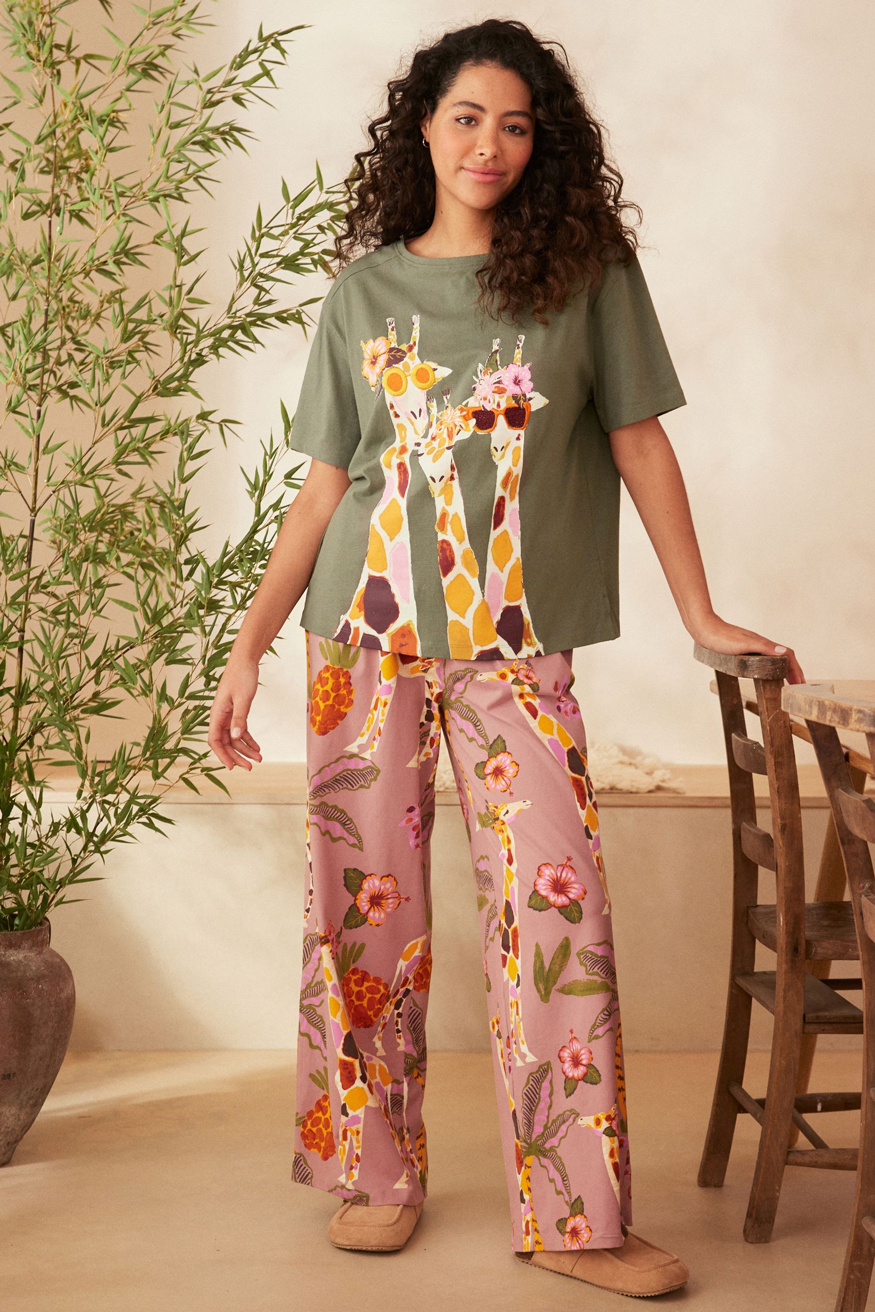 Buy Khaki Giraffe Cotton Short Sleeve Pyjamas from Next United Arab Emirates