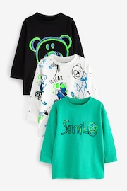 Green/Black Bear Long Sleeve Animal Print Character T-Shirts 3 Pack (3mths-7yrs) - Image 1 of 6