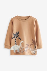 Neutral Dinosaur Long Sleeve Animal Print Character T-Shirts 3 Pack (3mths-7yrs) - Image 2 of 6