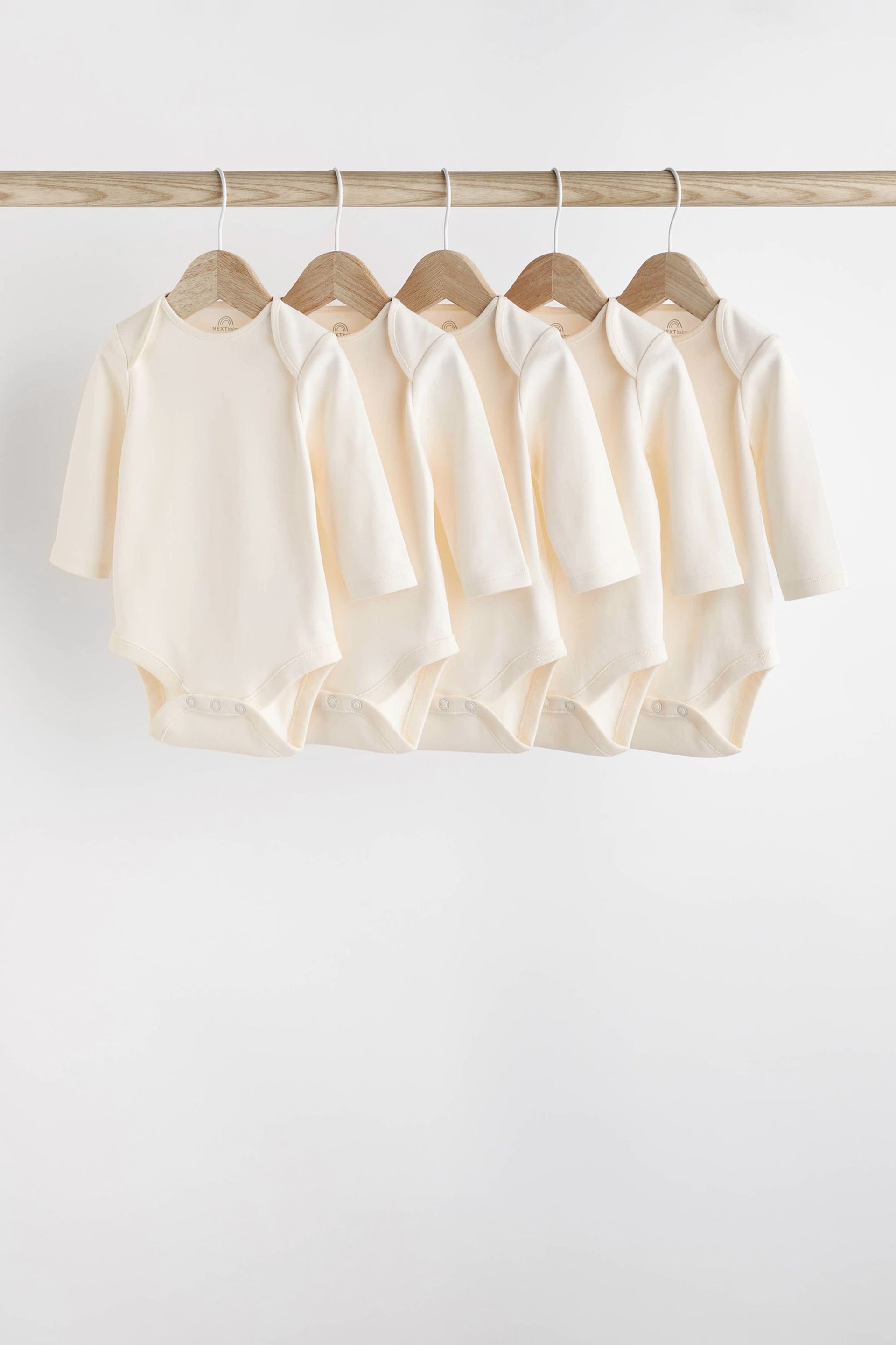 Cream Essential Baby Long Sleeve Bodysuits 5 Pack - Image 1 of 7