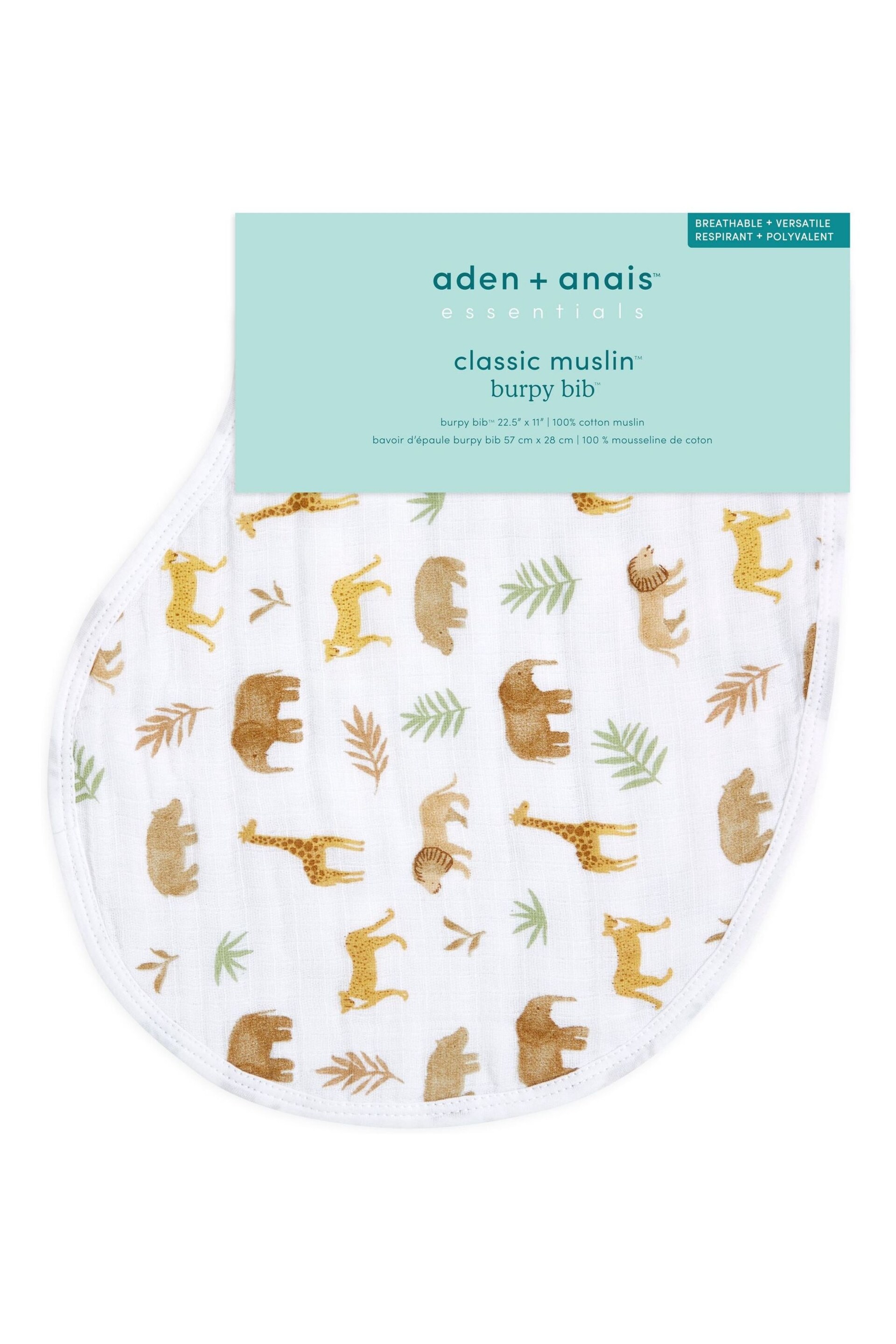 aden+anais Baby Animal Print Essentials Cotton Muslin Burpy Bibs Tanzania - Image 4 of 4