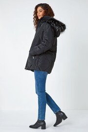 Roman Black Quilted Faux Fur Hooded Coat - Image 3 of 5