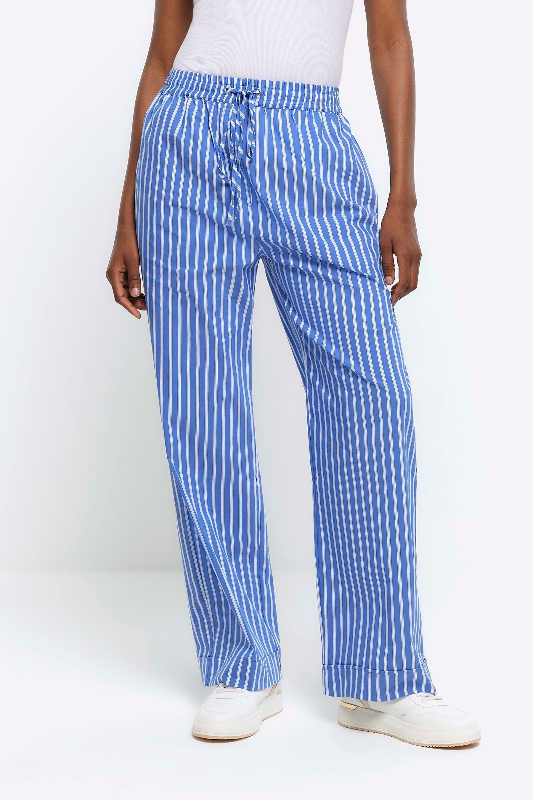 Buy River Island Blue Stripe Poplin Pull On Trousers from the Next UK online shop