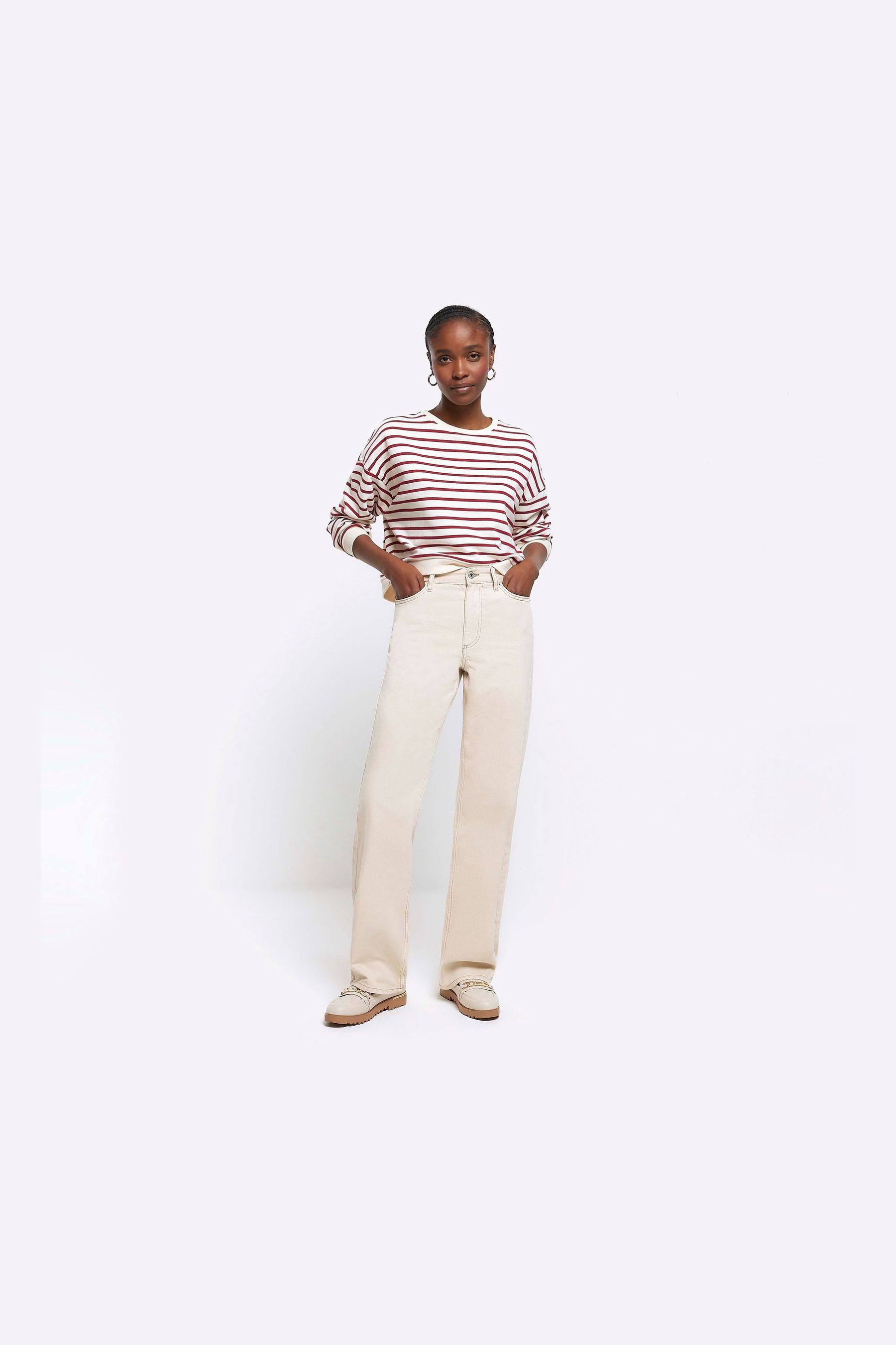 Buy River Island Cream HR Relaxed Straight Jeans from the Next UK